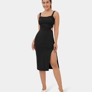 Backless black body con midi dress